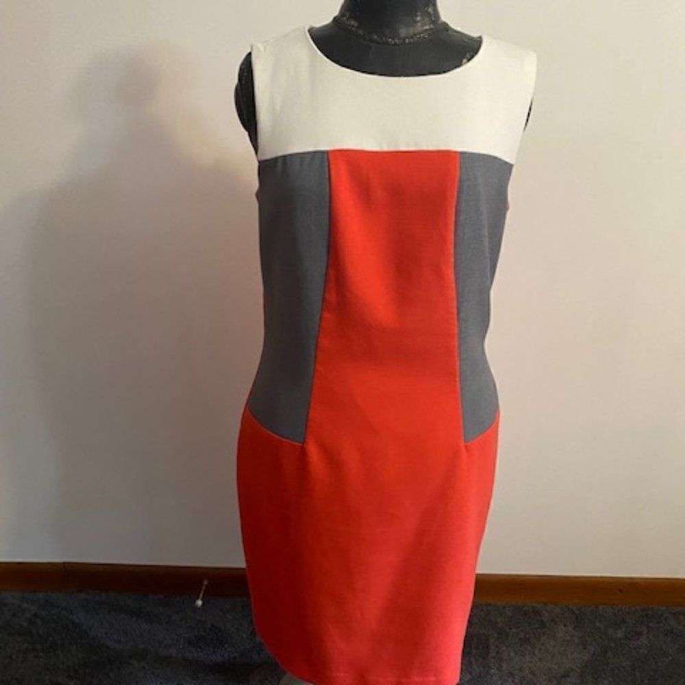 Banana Republic sleeveless color block Orange/Gray/White dress, size 12